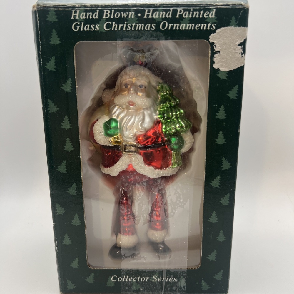 Vintage Blown Glass Ornament Santa With Dangling Legs - 6" - Boxed